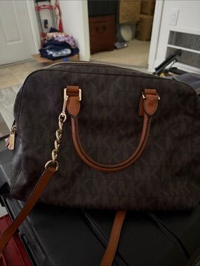 Michael Kors Brown and Tan Logo Duffel Satchel